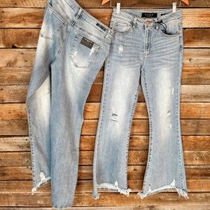 The ‘Lettie’ High Rise Distressed Flare Jeans by Risen Denim NWOT